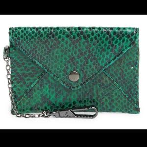 NWT Aimee Kestenberg Ashley Pouch Coin & Card Wallet Emerald Green Snake Print